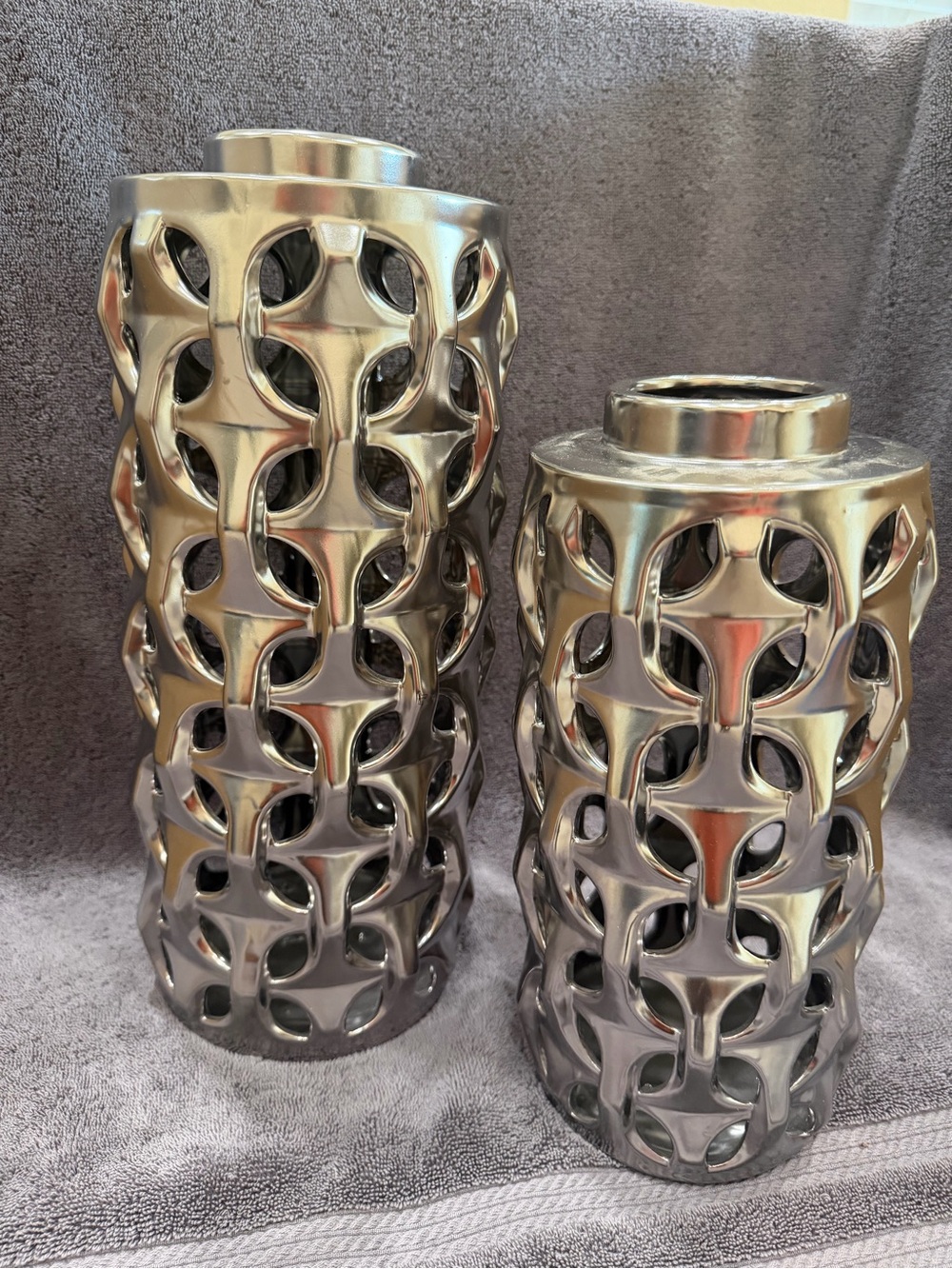 Metallic Polished Decorative Cutout Vases - Silver Set of (2)